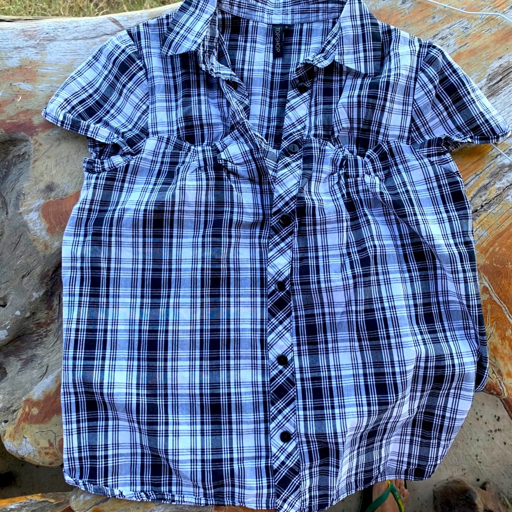 TOPSHOP Open back blouse plaid pattern